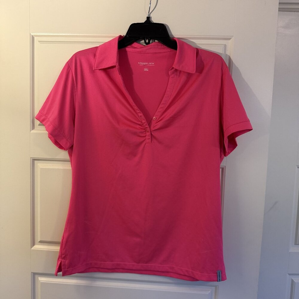 Maggie Lane Pink Polo Shirt Lightweight Stretchy Activewear Short Sleeves Size L - Picture 2 of 8